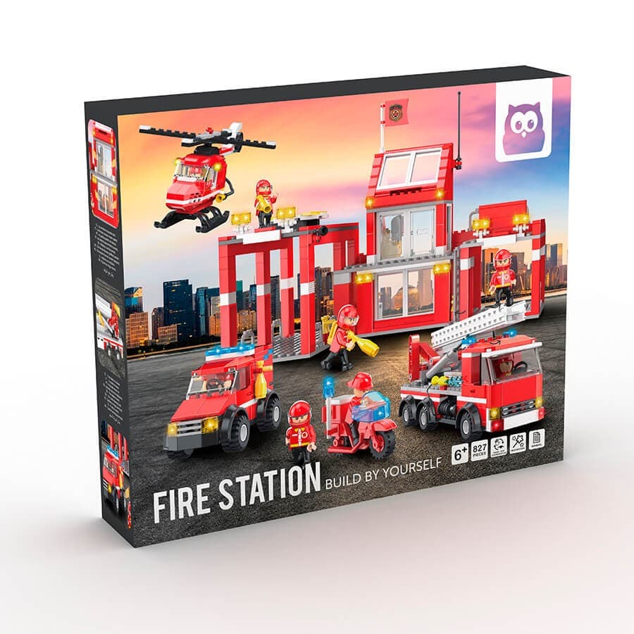 Blocos de Construção Quartel de Bombeiros com Veículos de Resgate