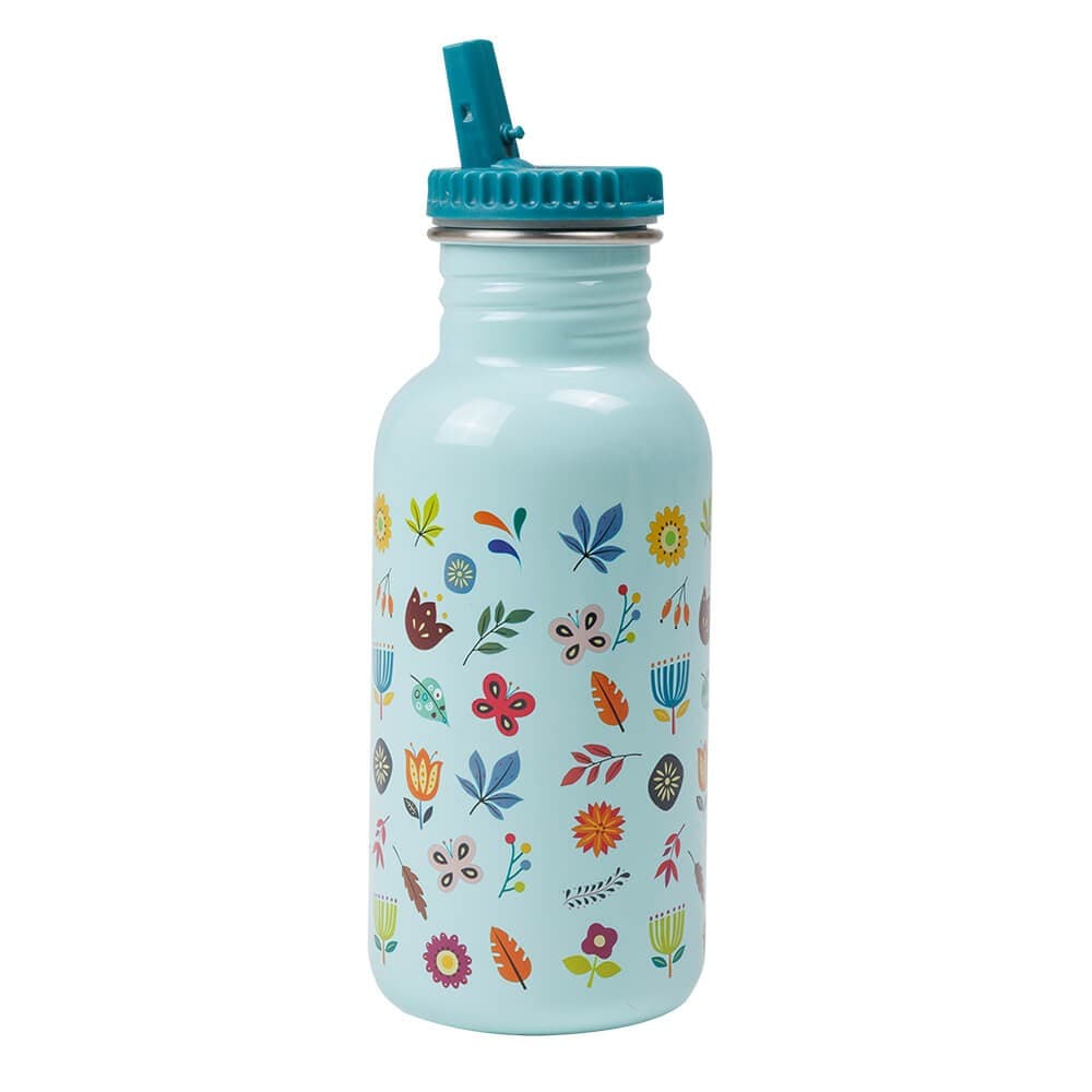 Garrafa de Água Personalizável para Crianças com Desenho de Flores