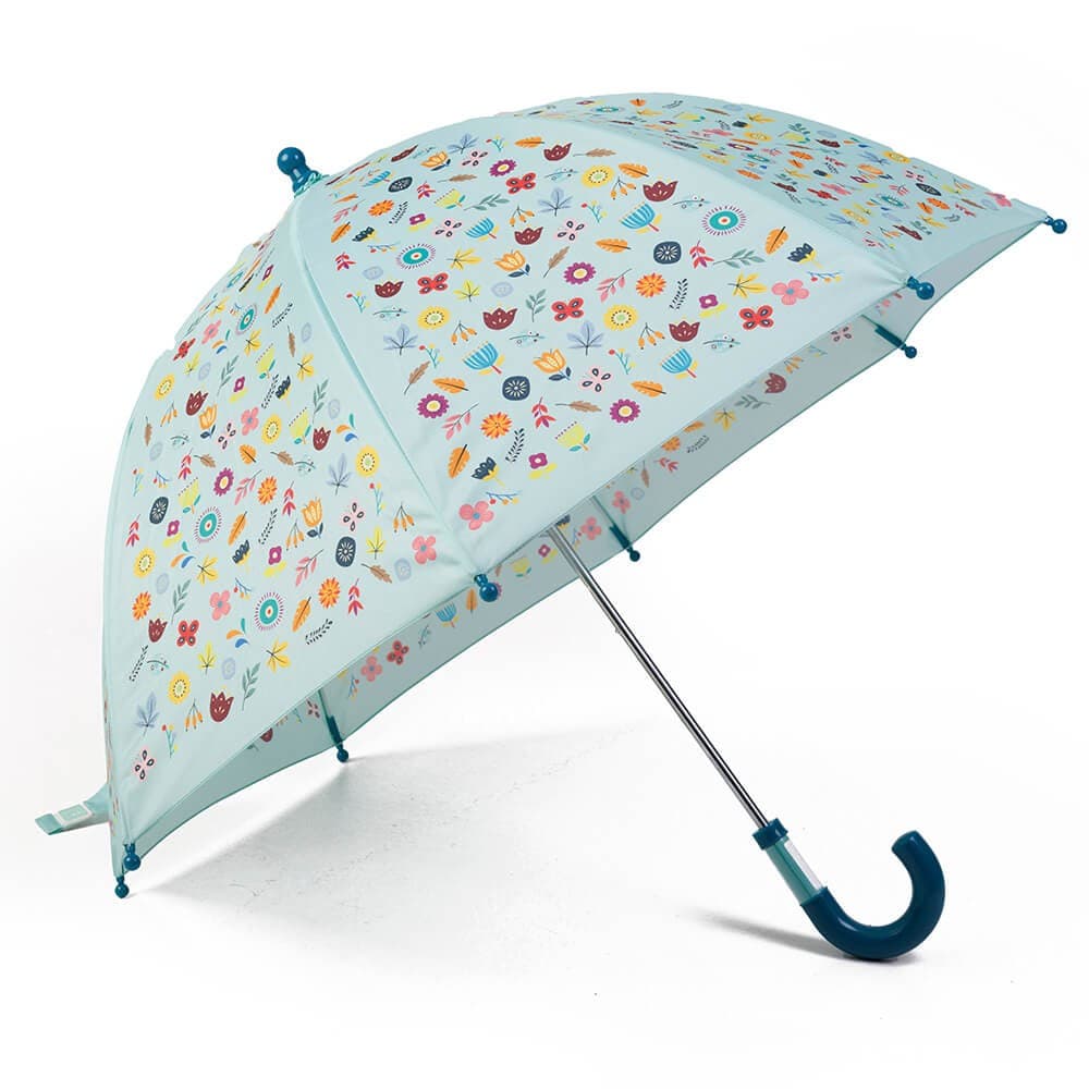 Guarda-chuva Azul Claro para Crianças com Estampado de Flores — vista 2