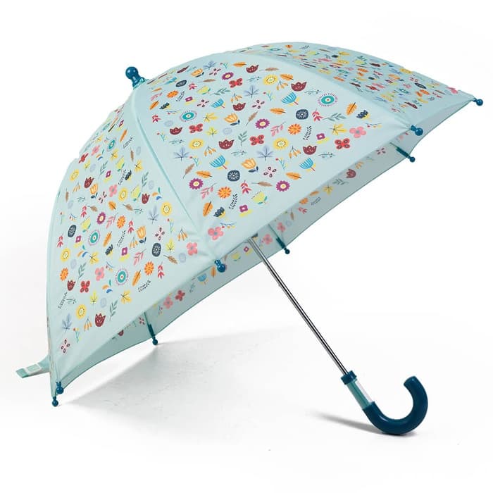 Guarda-chuva Azul Claro para Crianças com Estampado de Flores