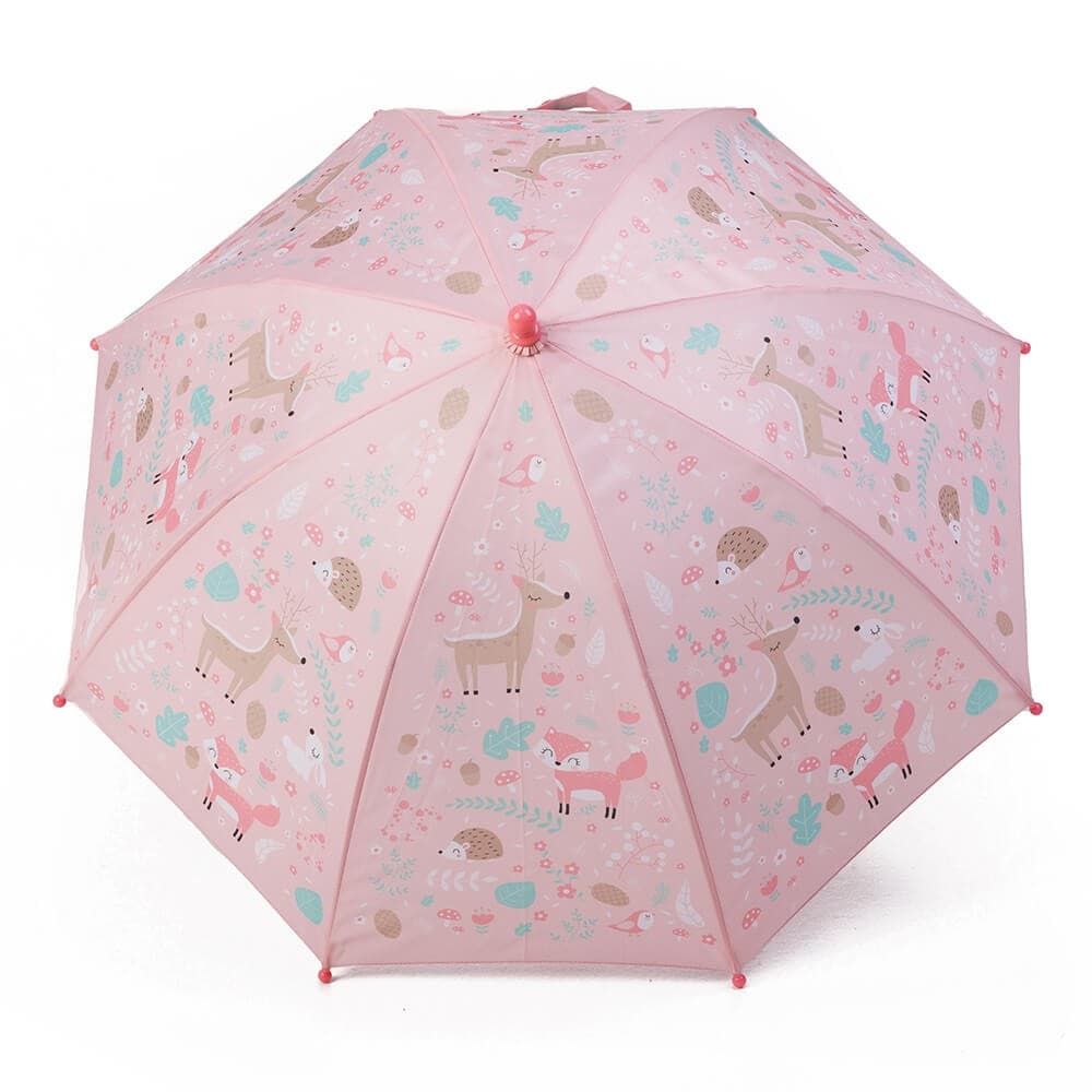 Guarda-chuva Infantil Cor-de-rosa com Estampado de Animais da Floresta — vista 4