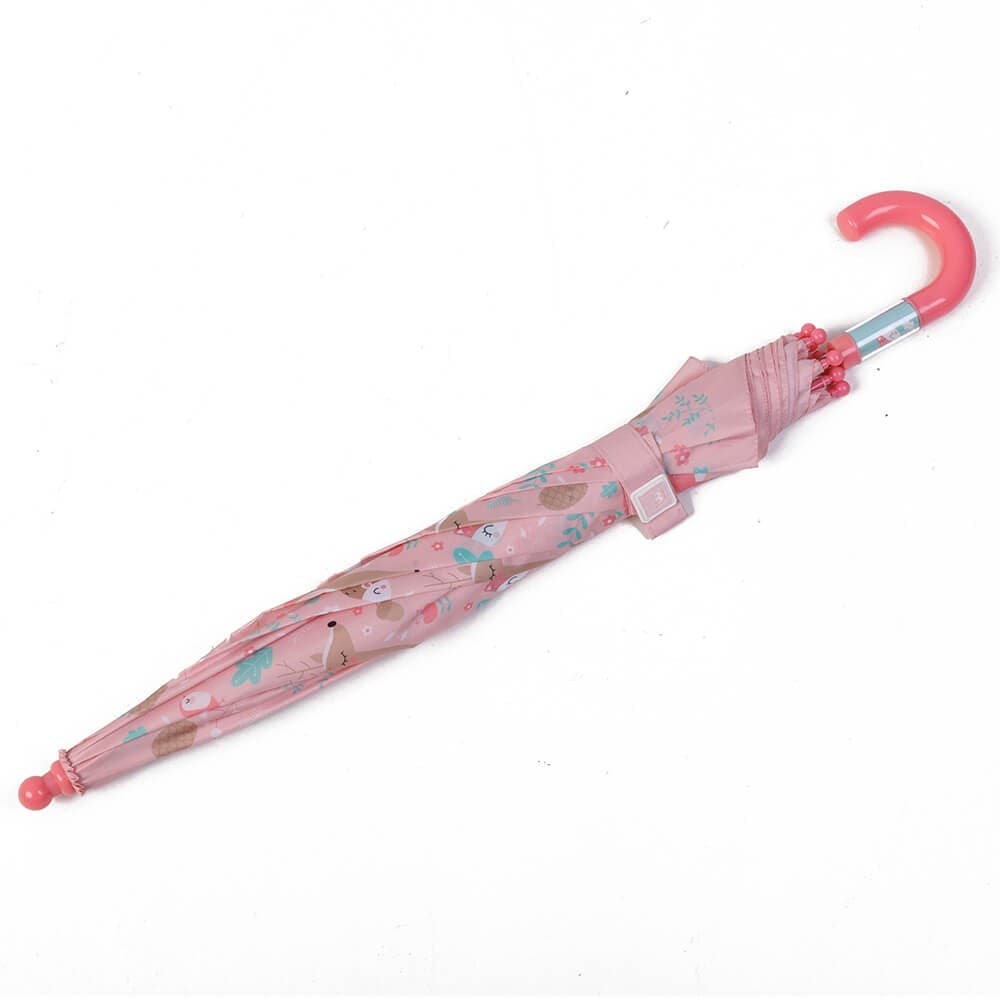 Guarda-chuva Infantil Cor-de-rosa com Estampado de Animais da Floresta — vista 6