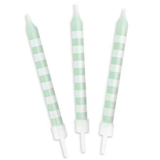 12 Velas Listradas Verdes e Brancas